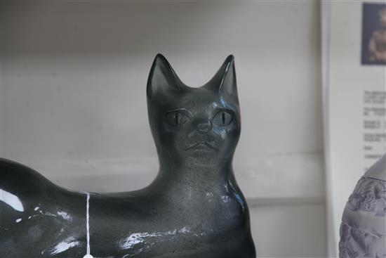 Claude Lhoste for Daum, a grey pate de verre glass seated cat, impressed Daum France, length 40cm, height 25cm incl. base